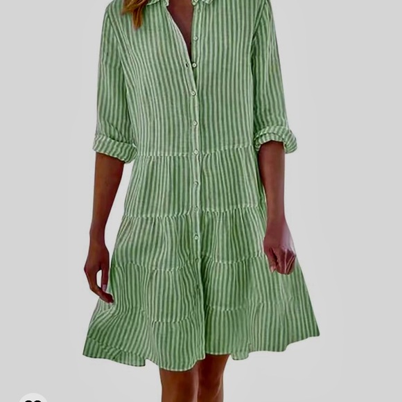 Amazon Dresses Womens Green Striped Button Down Dress Poshmark